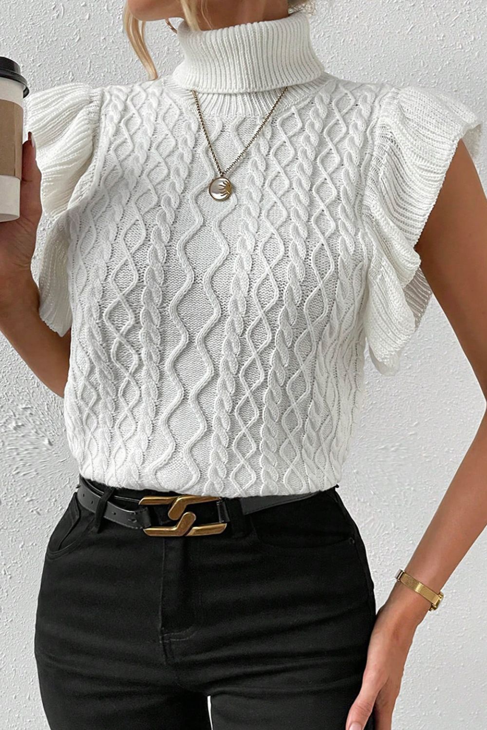 Women's Cable Knit Turtleneck Sweater Top