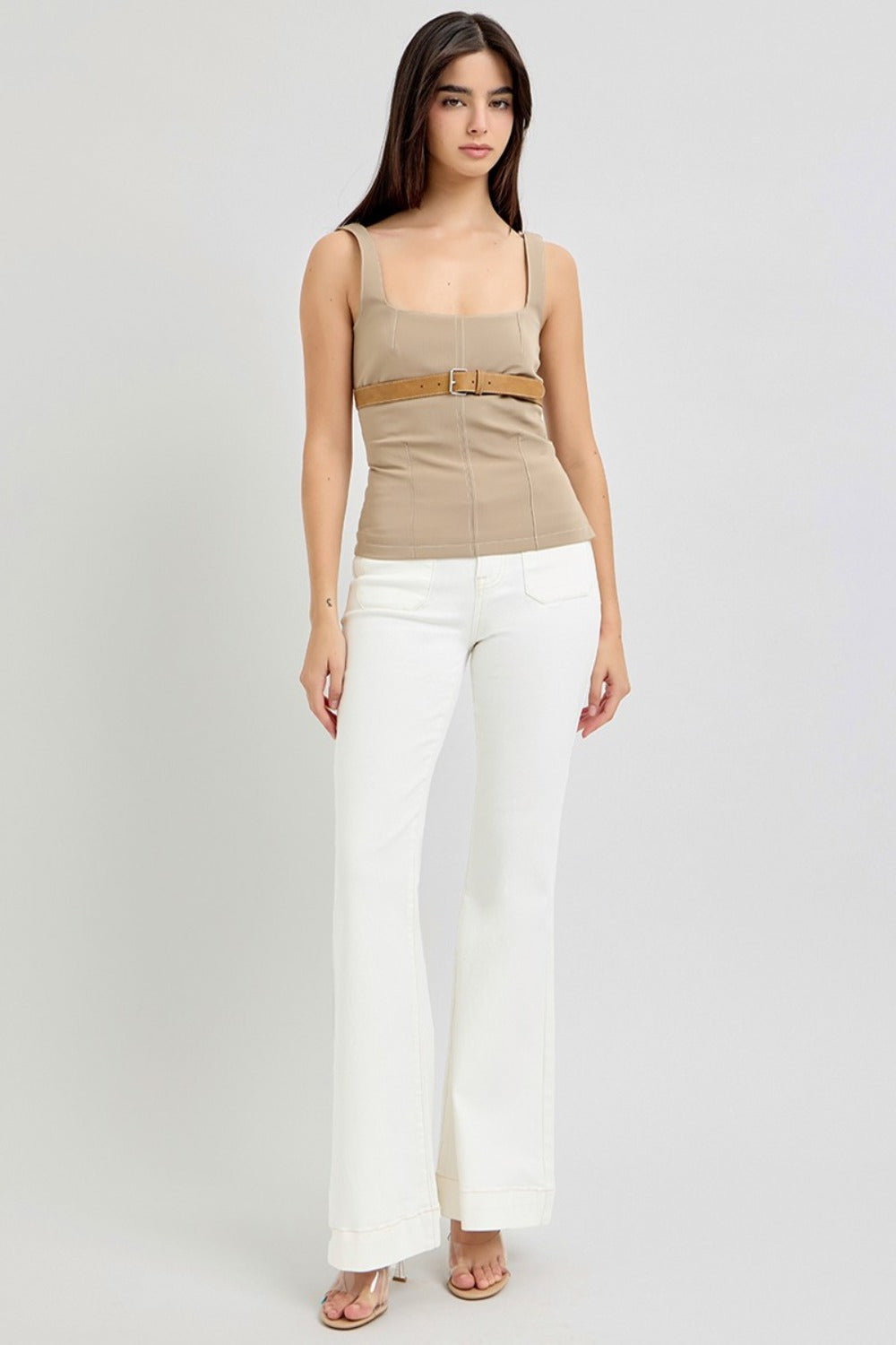 Women's High Rise Front Patch Flare Jeans
