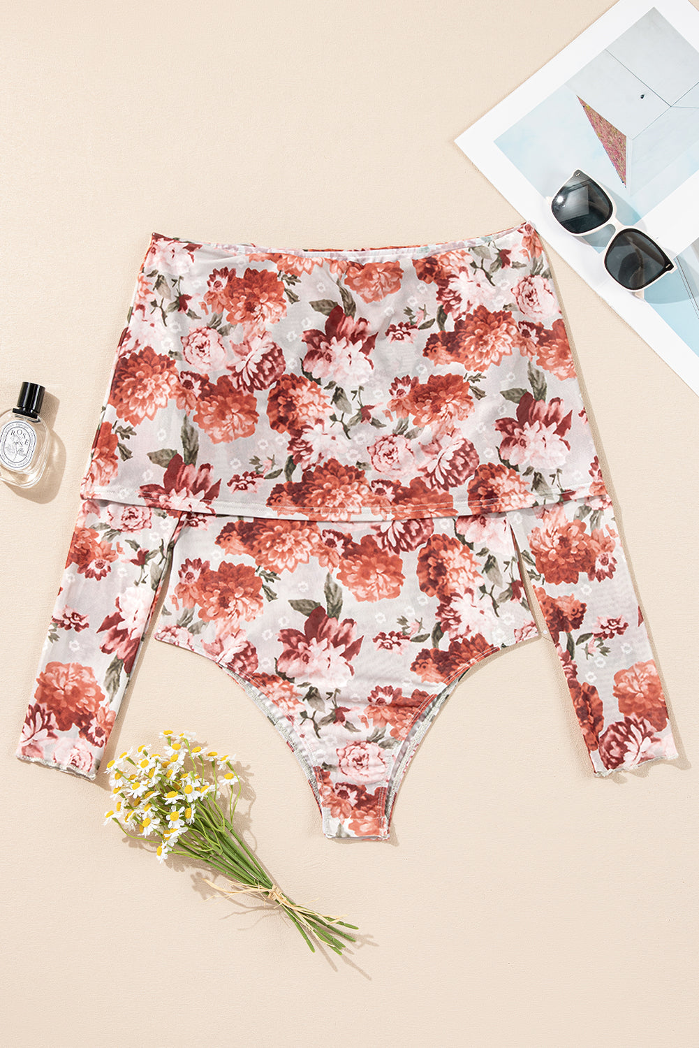 Women's Floral Off-Shoulder Long Sleeve Bodysuit