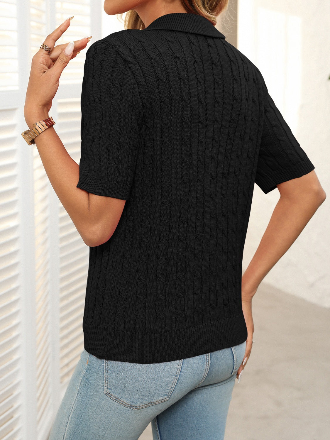 Women’s Cable Knit Johnny Collar Sweater Top
