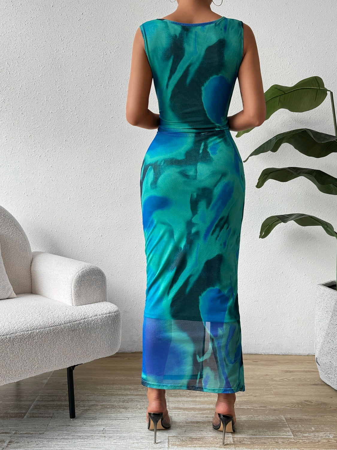 Slit Round Neck Sleeveless Midi Dress