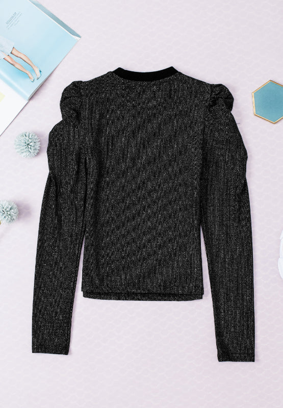 Women’s Metallic Round Neck Puff Sleeve Top