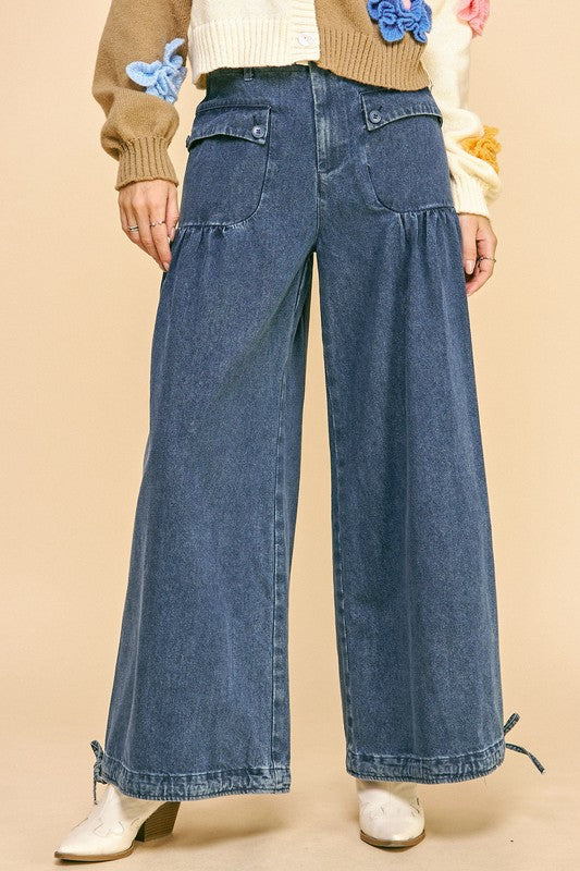 Women's Davi & Dani Drawstring Wide Leg Jeans