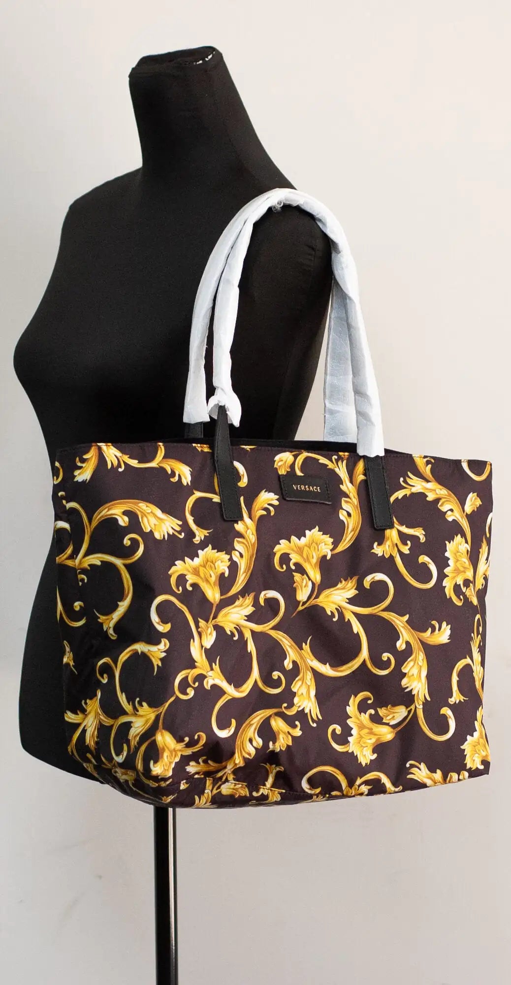 Versace Gold Print Nylon Stampato Tote Bag