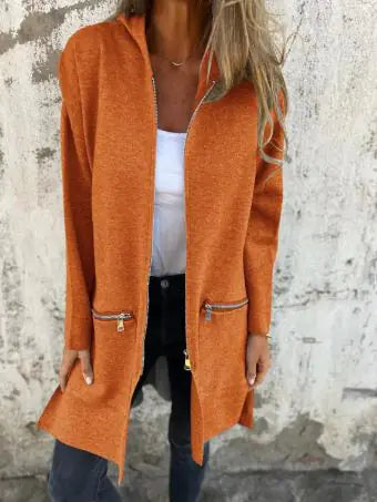 Women's Colored Zipper Hooded Coat