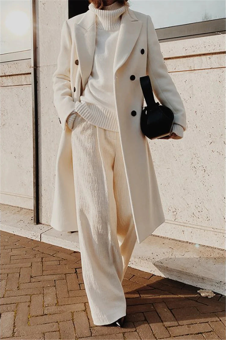 Women's Two-Tone Long Wool Coat