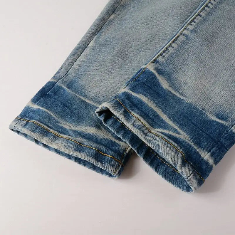 Men's Ripped Patchwork Denim Jeans
