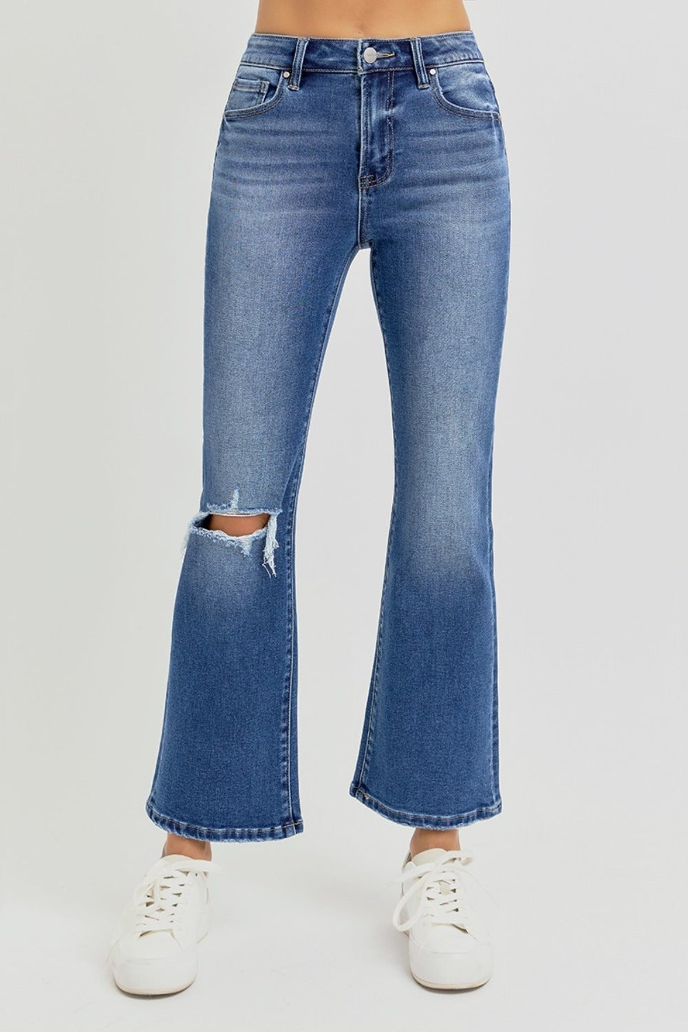 Women's Distressed High Rise Crop Flare Jeans