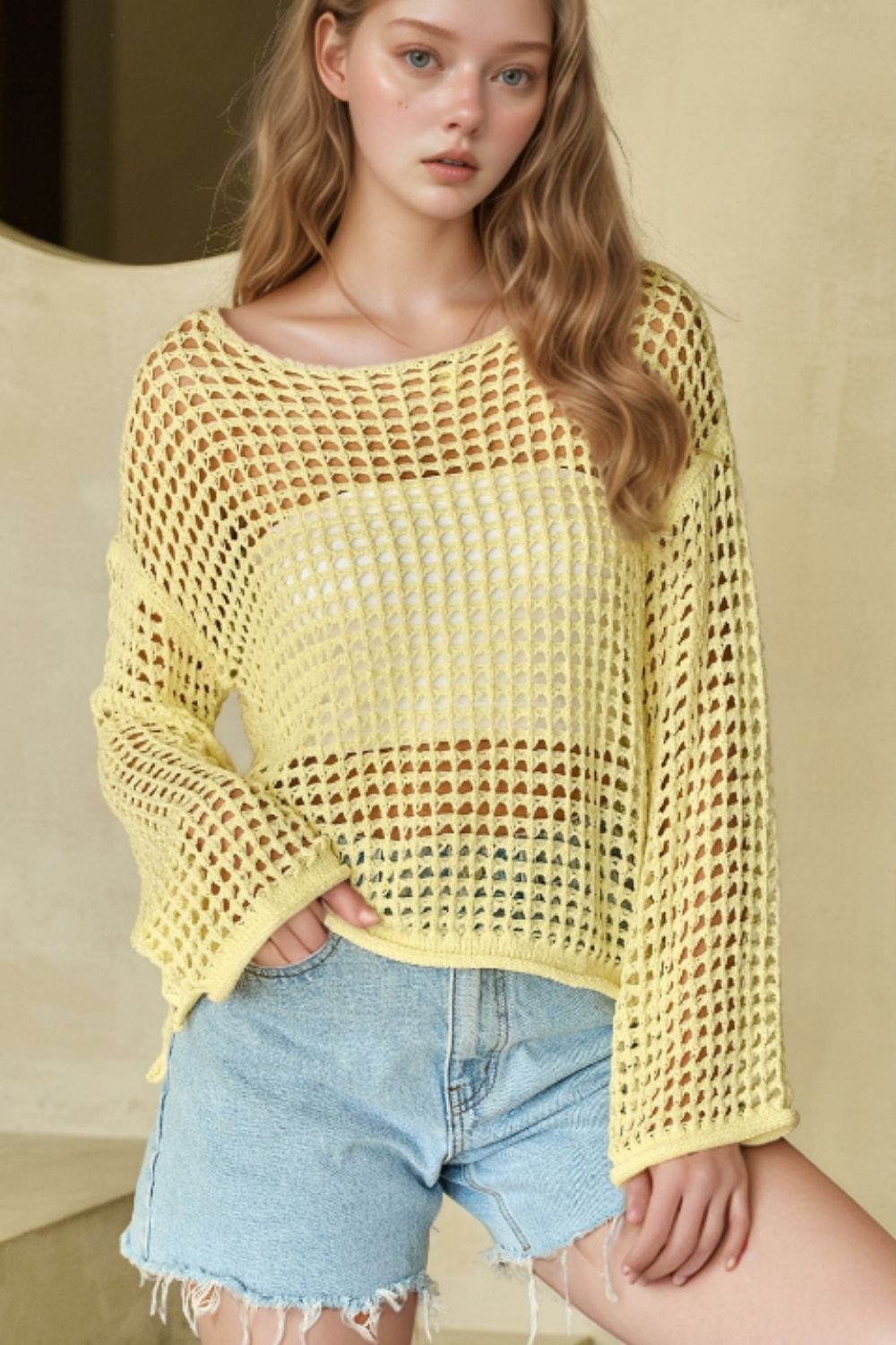 Women’s Open Round Neck Knit Cover Up Top