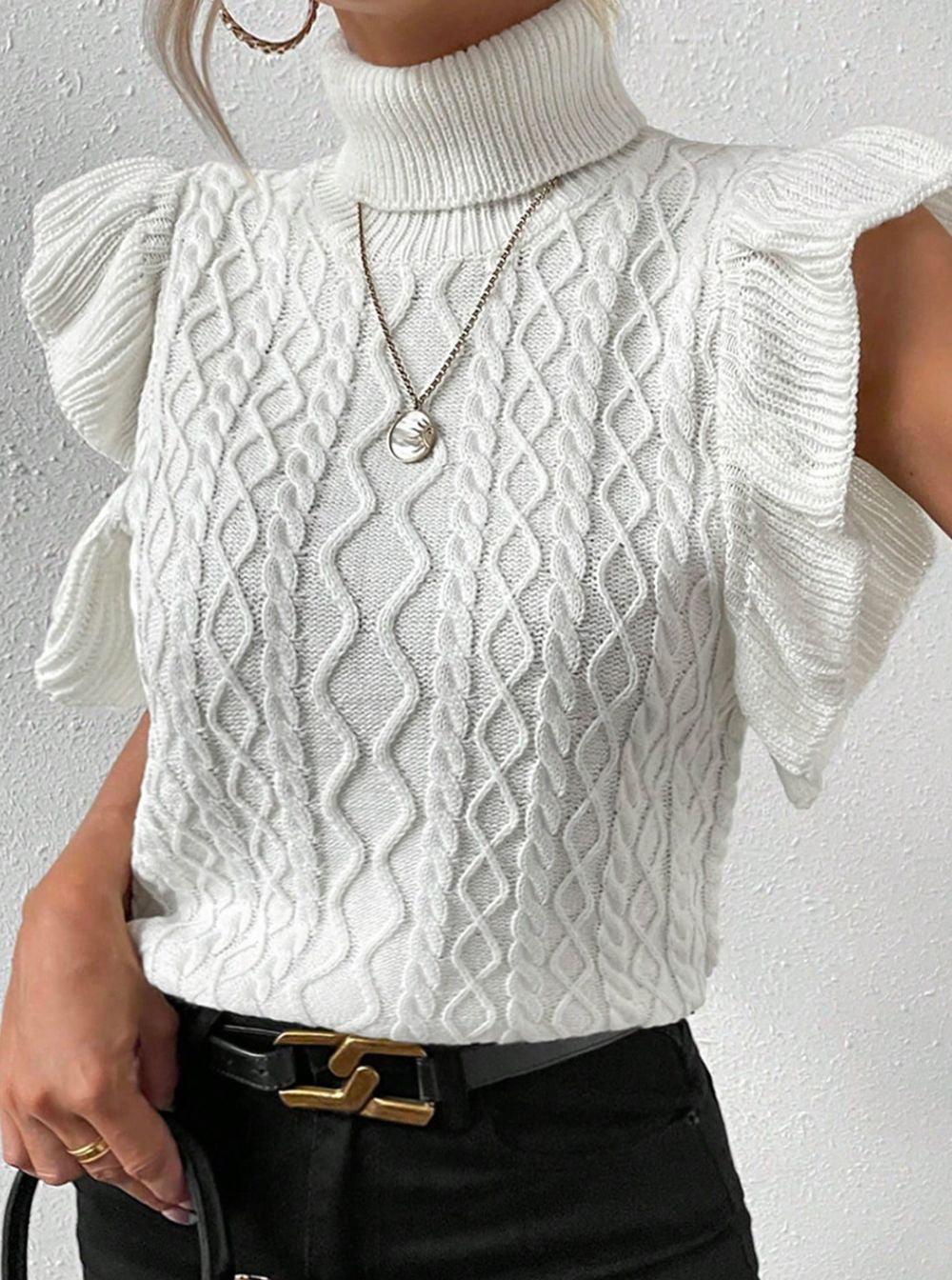 Women's Cable Knit Turtleneck Sweater Top
