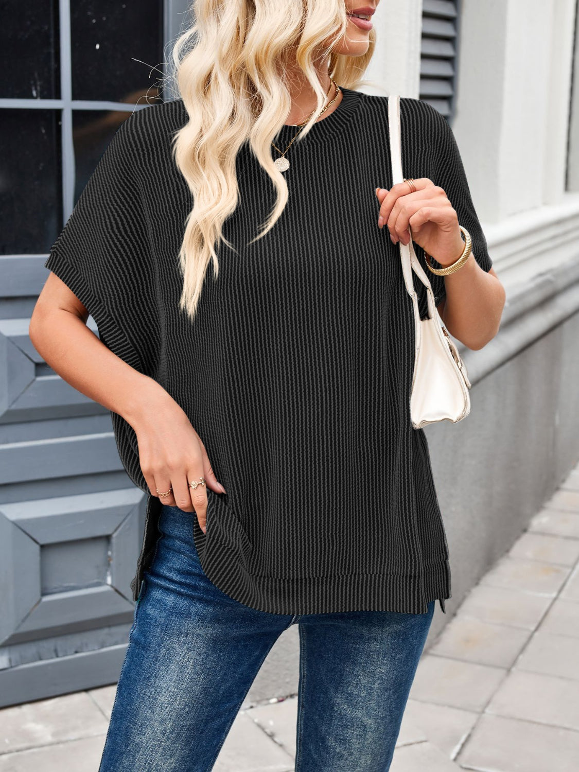 Women's Lovelet Texture Round Neck Short Sleeve Top