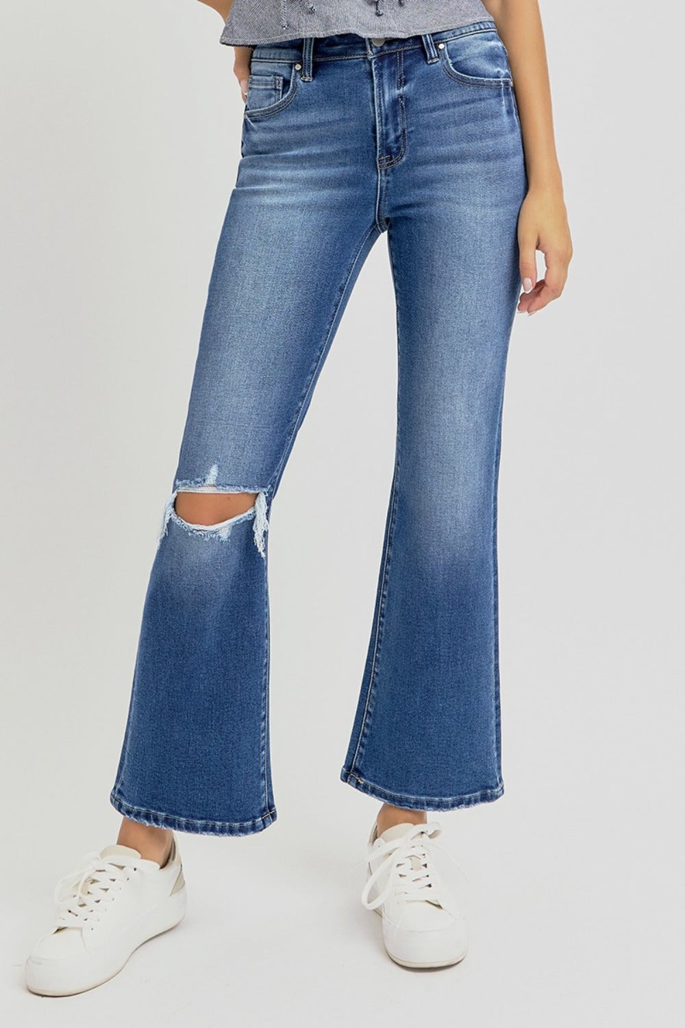 Women's Distressed High Rise Crop Flare Jeans