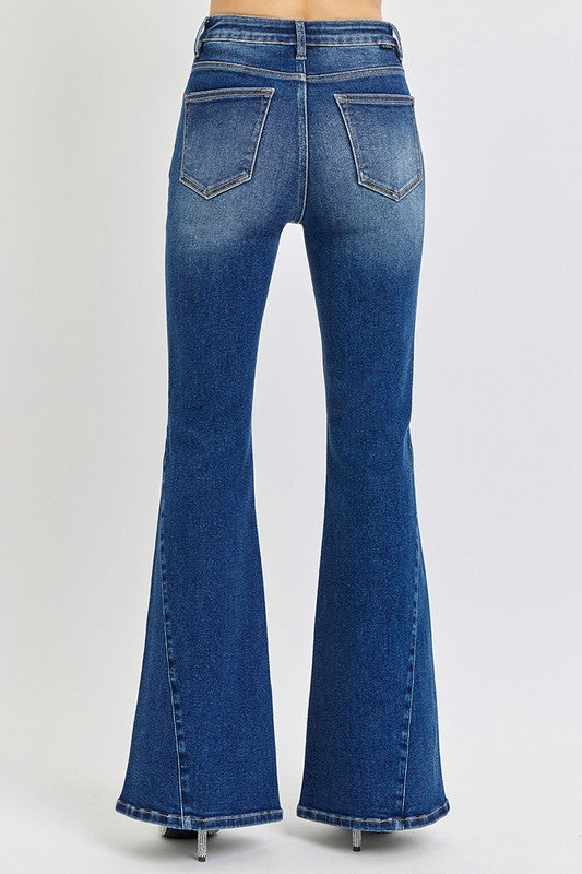 Women's Distressed Button-Fly Flare Jeans