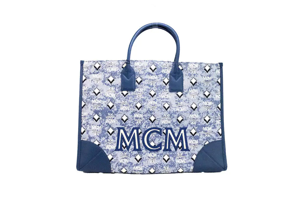 MCM Munchen XL Blue Vintage Denim Fabric Tote