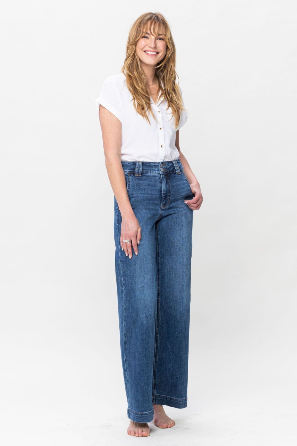 Women's Judy Blue Double Button Wide Leg Jeans