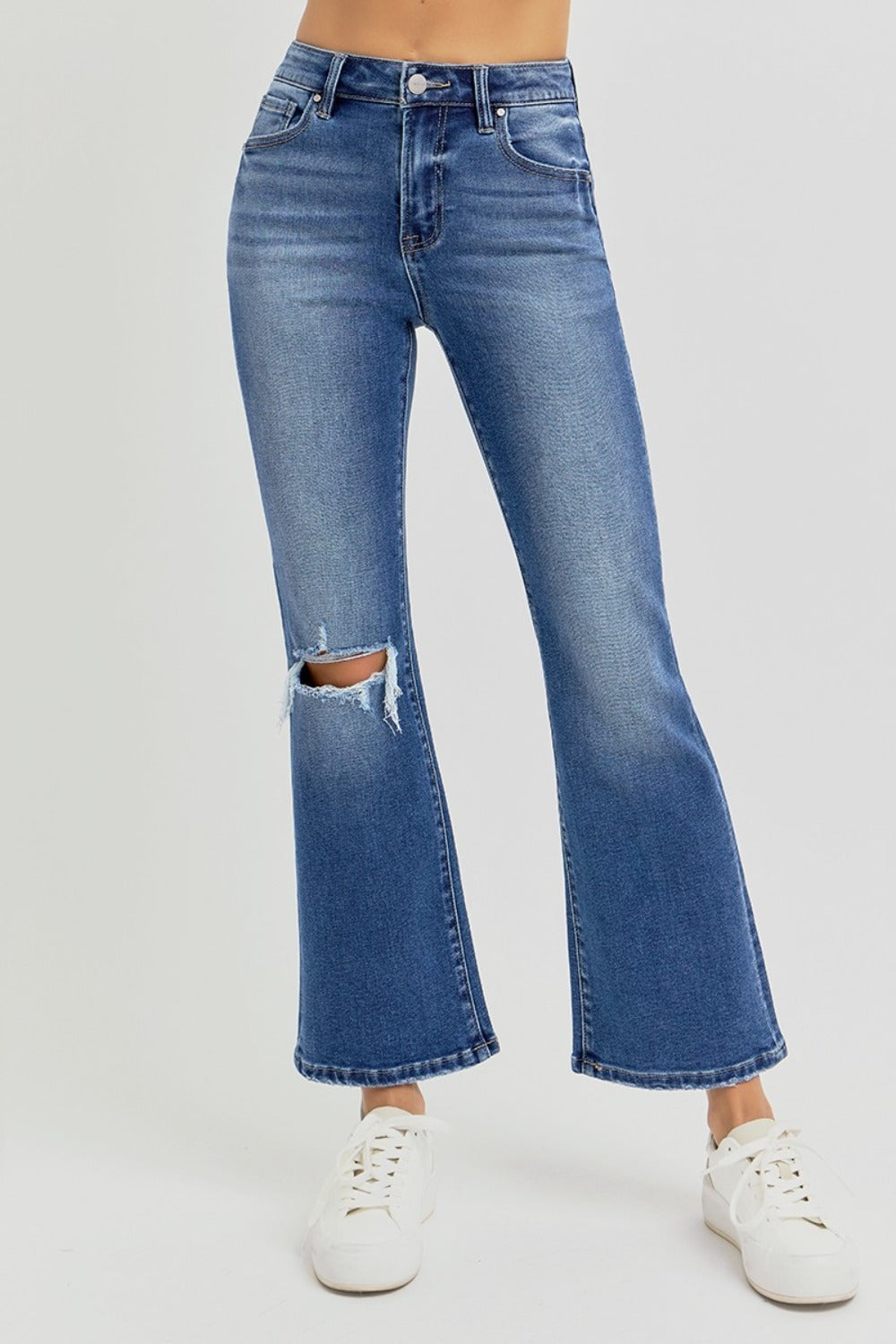 Women's Distressed High Rise Crop Flare Jeans