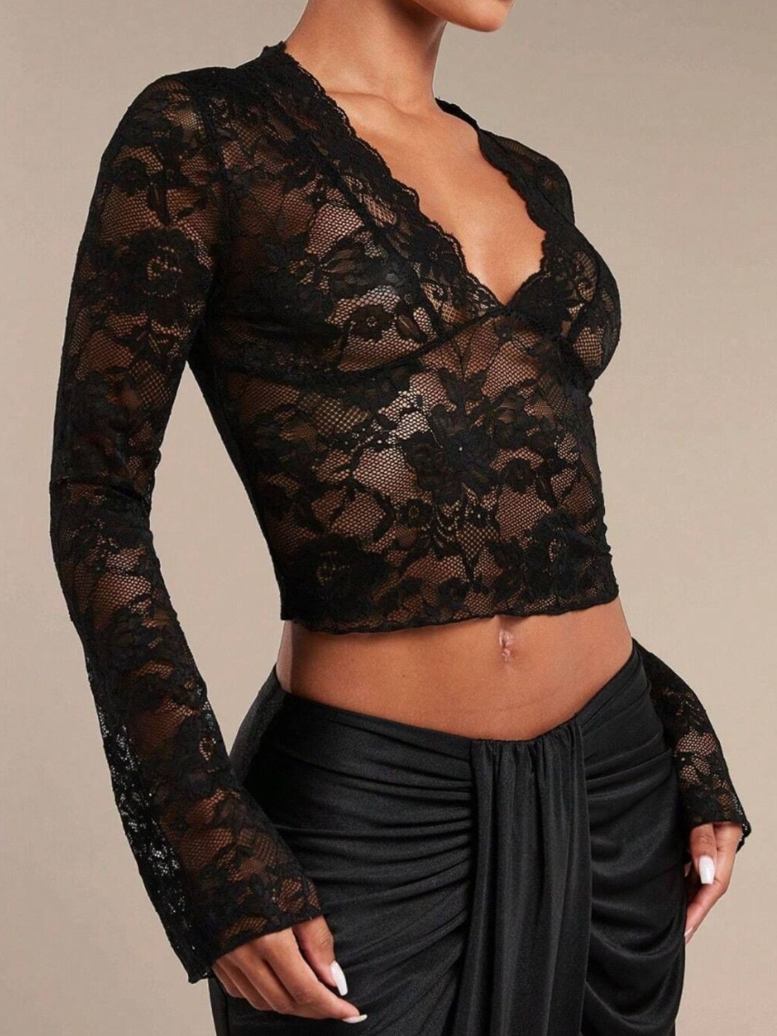 Women's Lace V-Neck Flare Sleeve Top