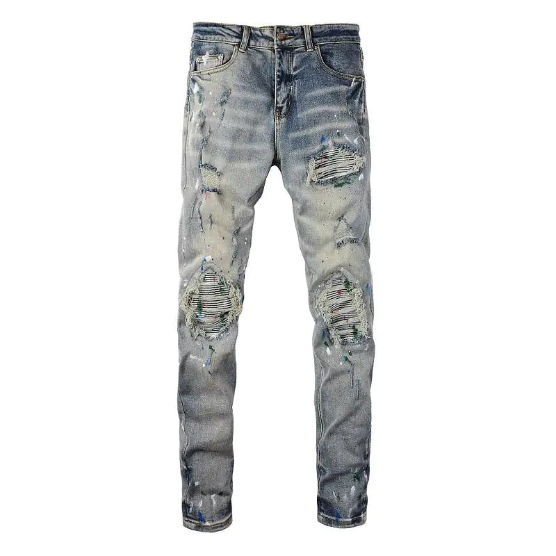 Men's Blue Painted Pattern Jeans