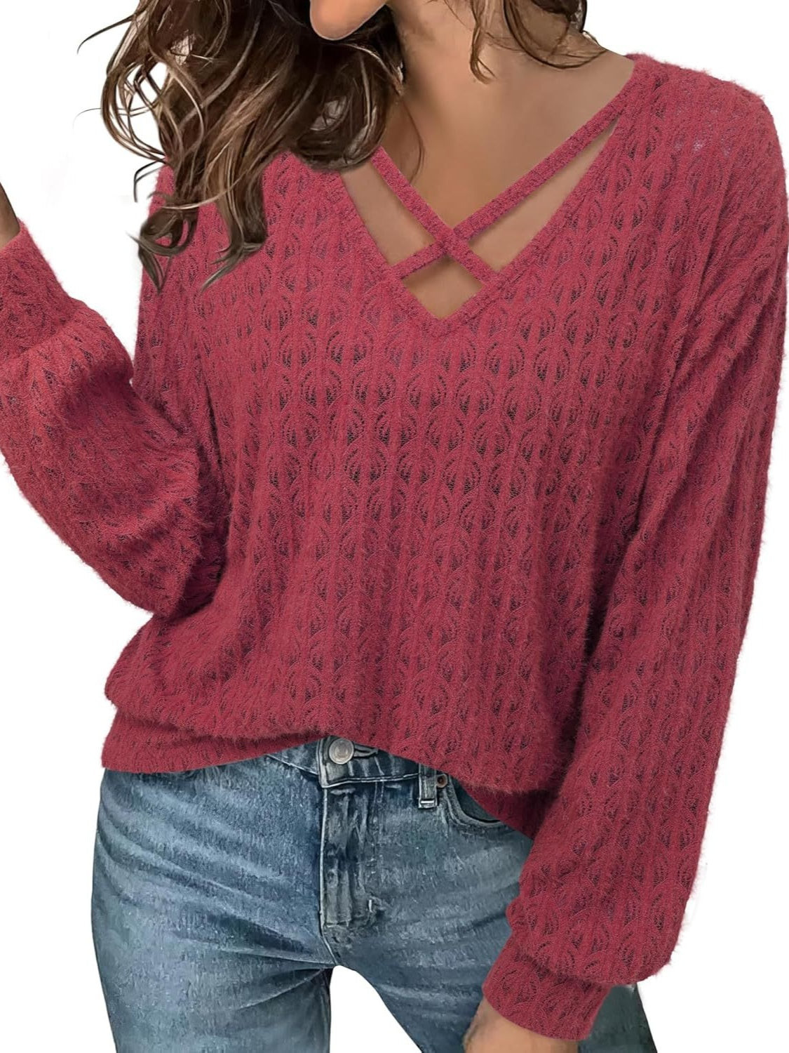 Women's Crisscross Cutout Long Sleeve Top