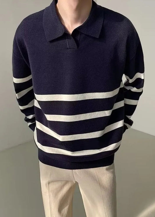 Men's Casual Knitted Striped Polo Shirt