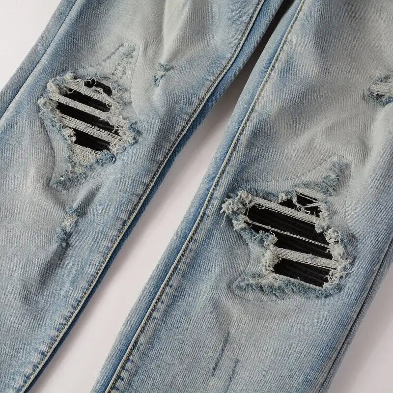 Men's Ripped Patchwork Denim Jeans