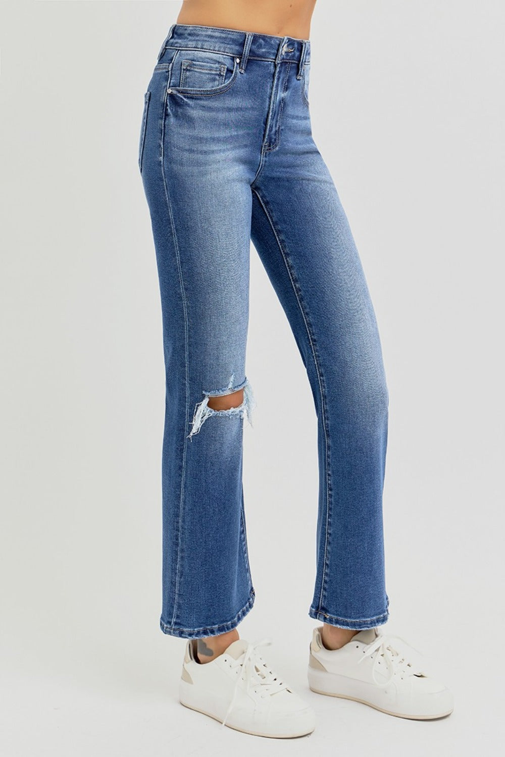 Women's Distressed High Rise Crop Flare Jeans