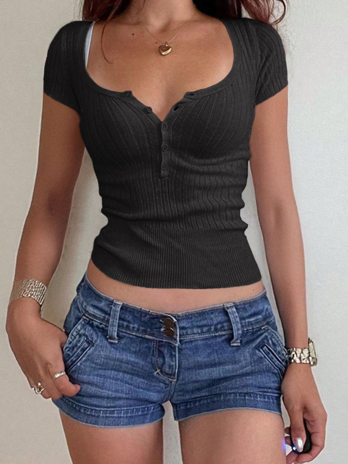 Women's Half Button Scoop Neck Knit Top