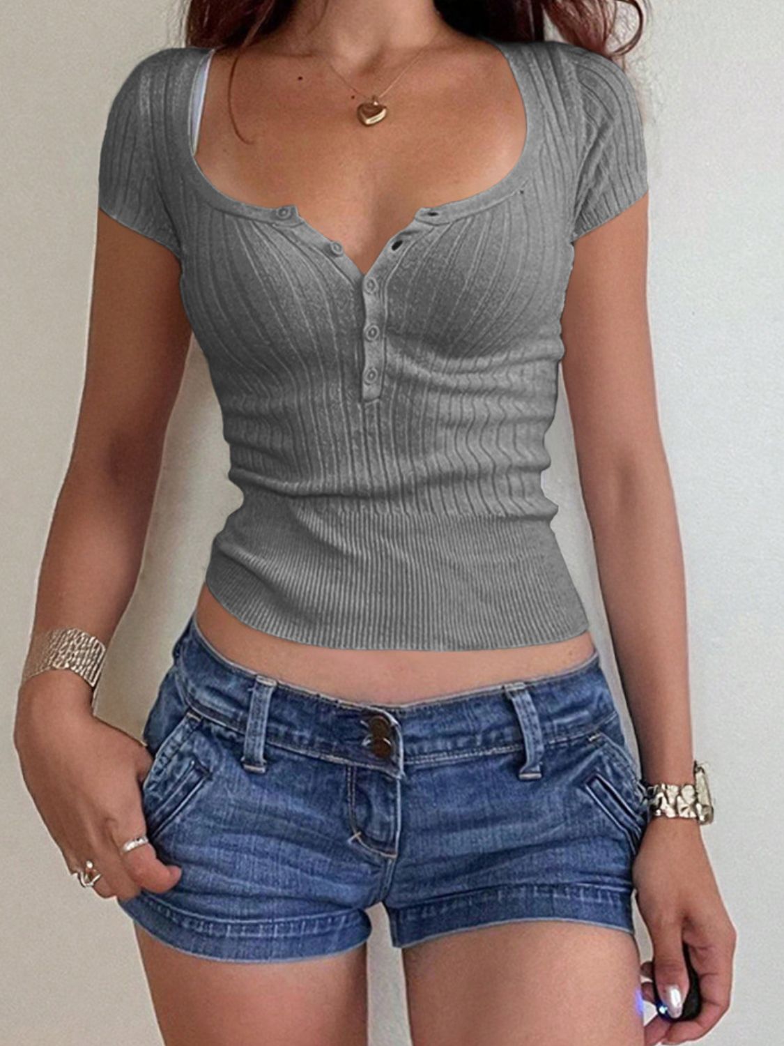 Women's Half Button Scoop Neck Knit Top