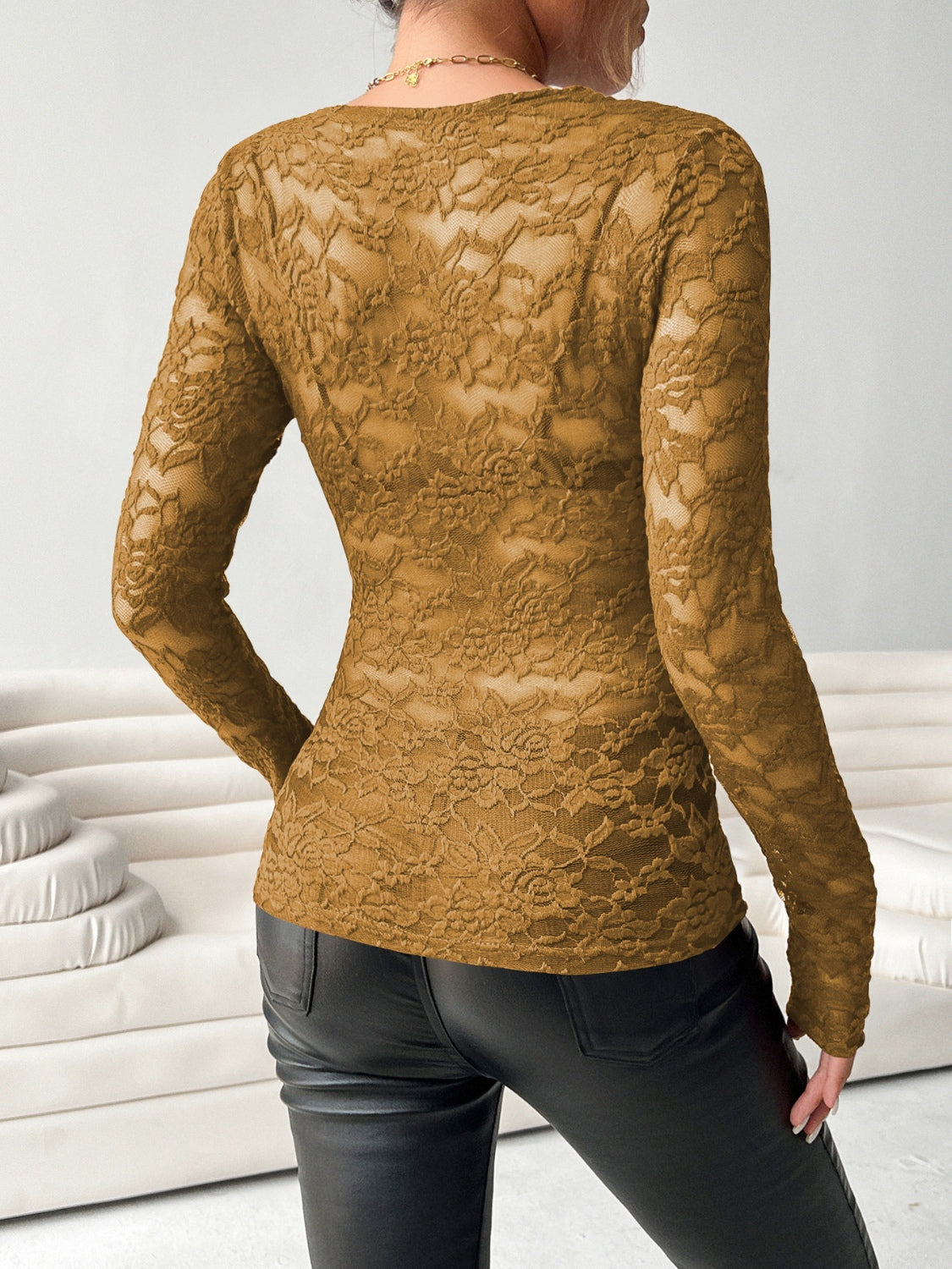 Women's V-Neck Long Sleeve Lace Top