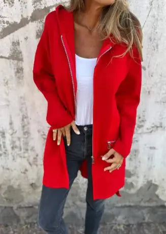 Women's Colored Zipper Hooded Coat