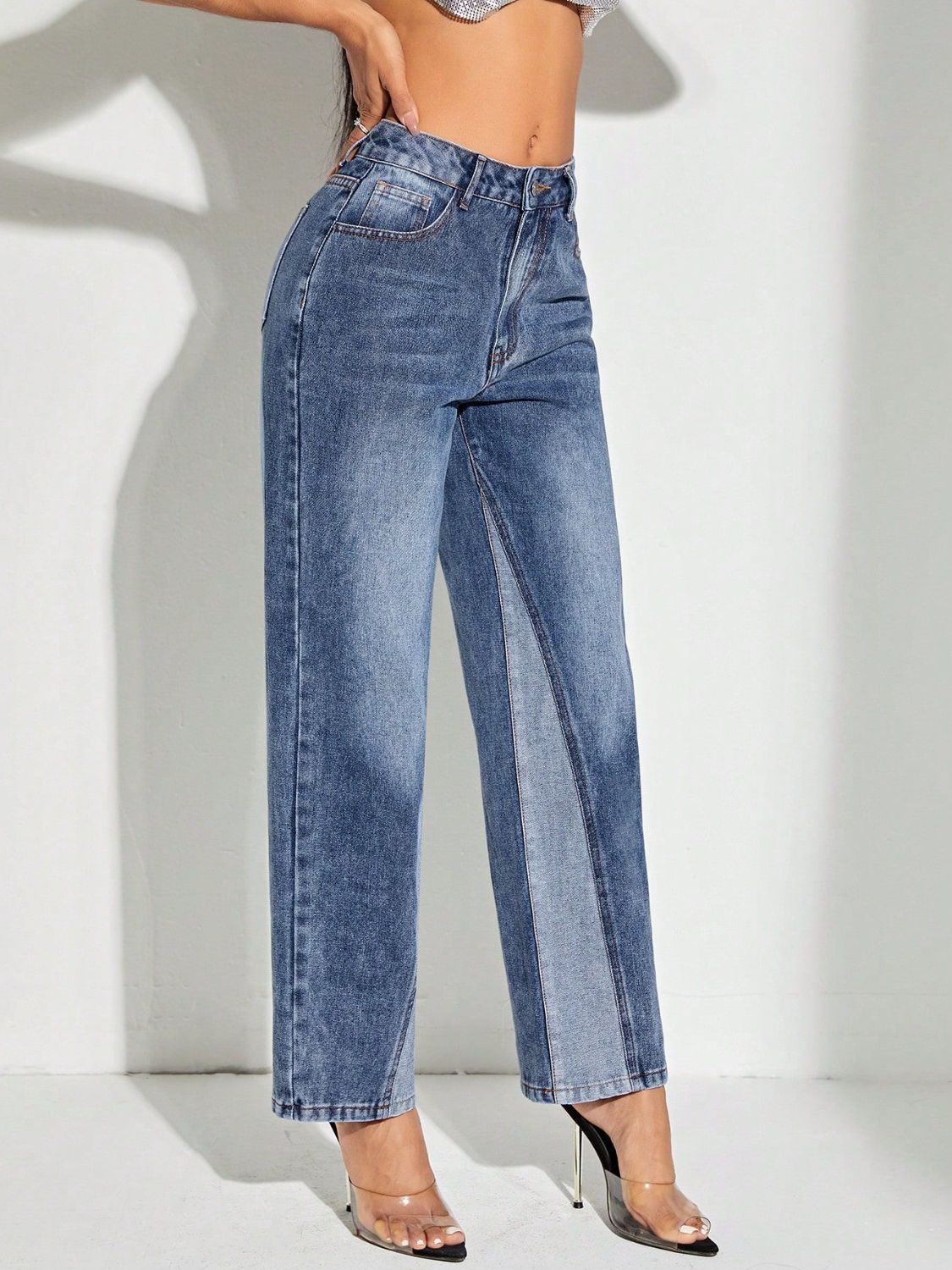 Women's Contrast Patchwork Straight Jeans