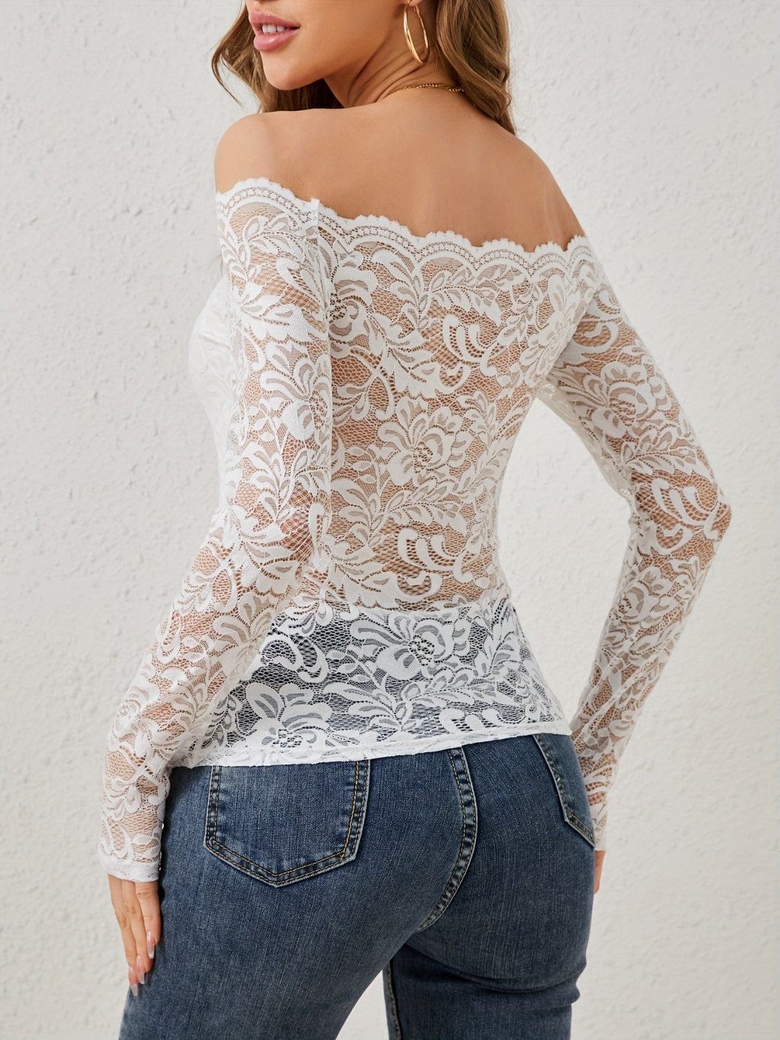 Women's Off-Shoulder Long Sleeve Lace Top