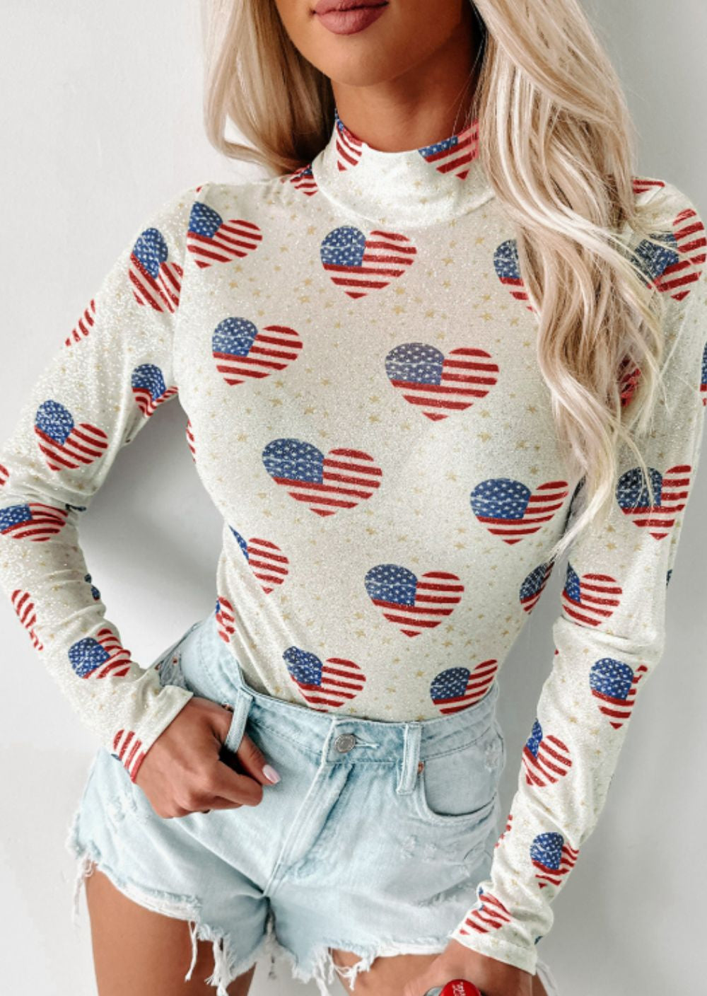 Women's USA Mock Neck Long Sleeve Bodysuit Top