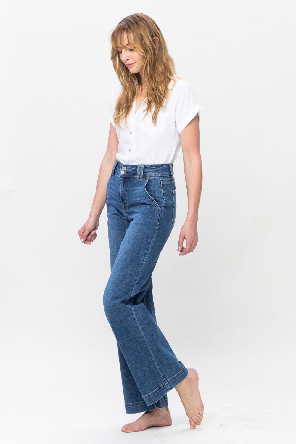 Women's Judy Blue Double Button Wide Leg Jeans