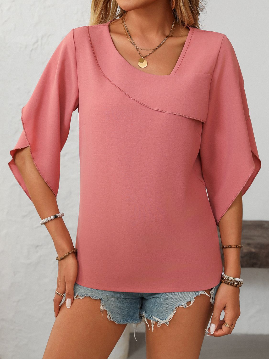 Women's Asymmetrical Neck Half Sleeve Top