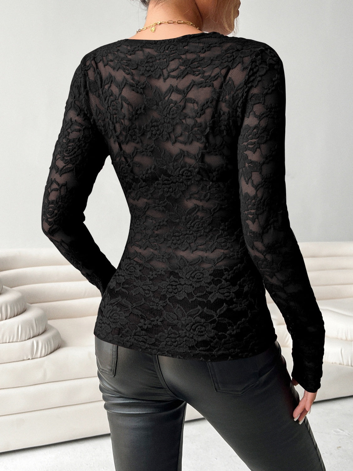 Women's V-Neck Long Sleeve Lace Top