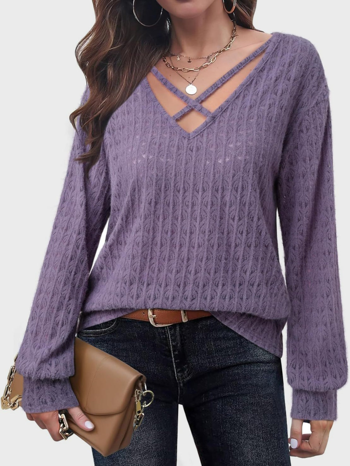 Women's Crisscross Cutout Long Sleeve Top