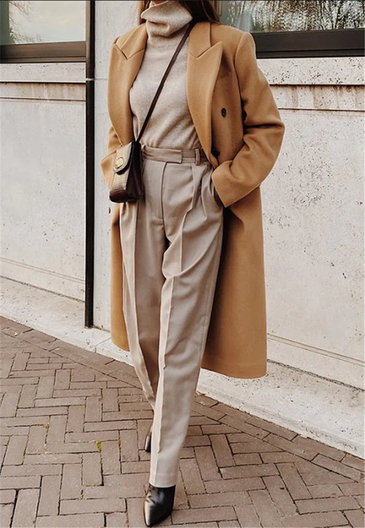 Women's Two-Tone Long Wool Coat