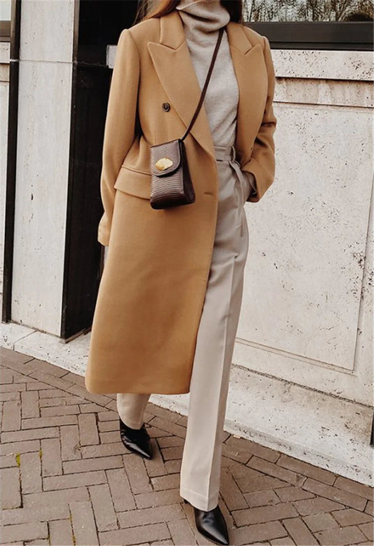 Women's Two-Tone Long Wool Coat