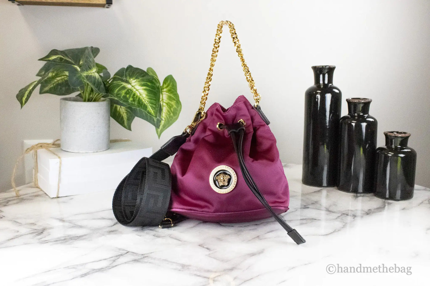 Versace Dahlia Nylon Medusa Pendant Chain Crossbody Bag