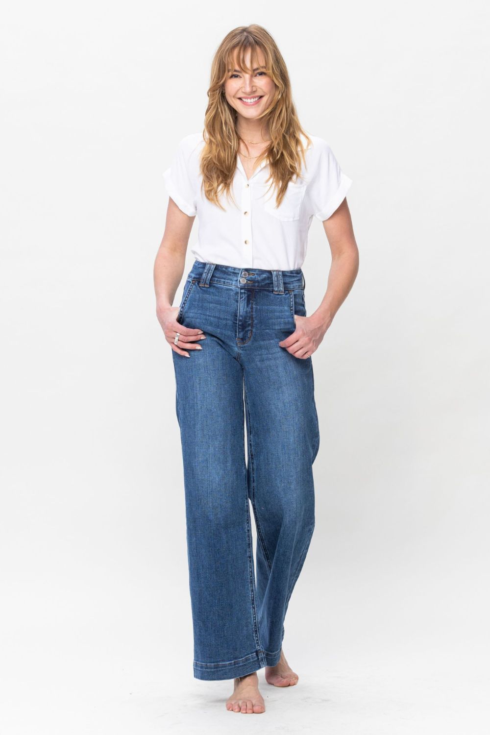 Women's Judy Blue Double Button Wide Leg Jeans