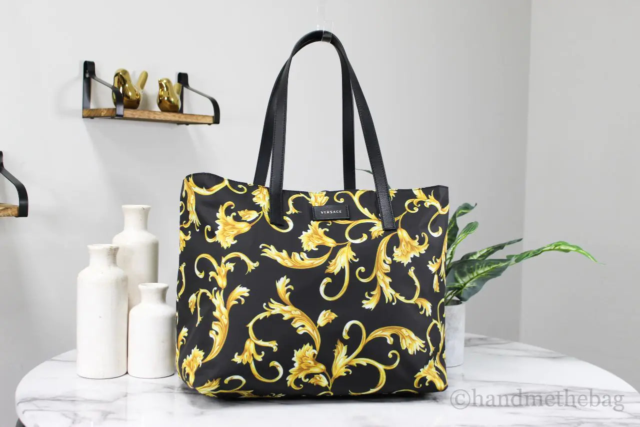 Versace Gold Print Nylon Stampato Tote Bag