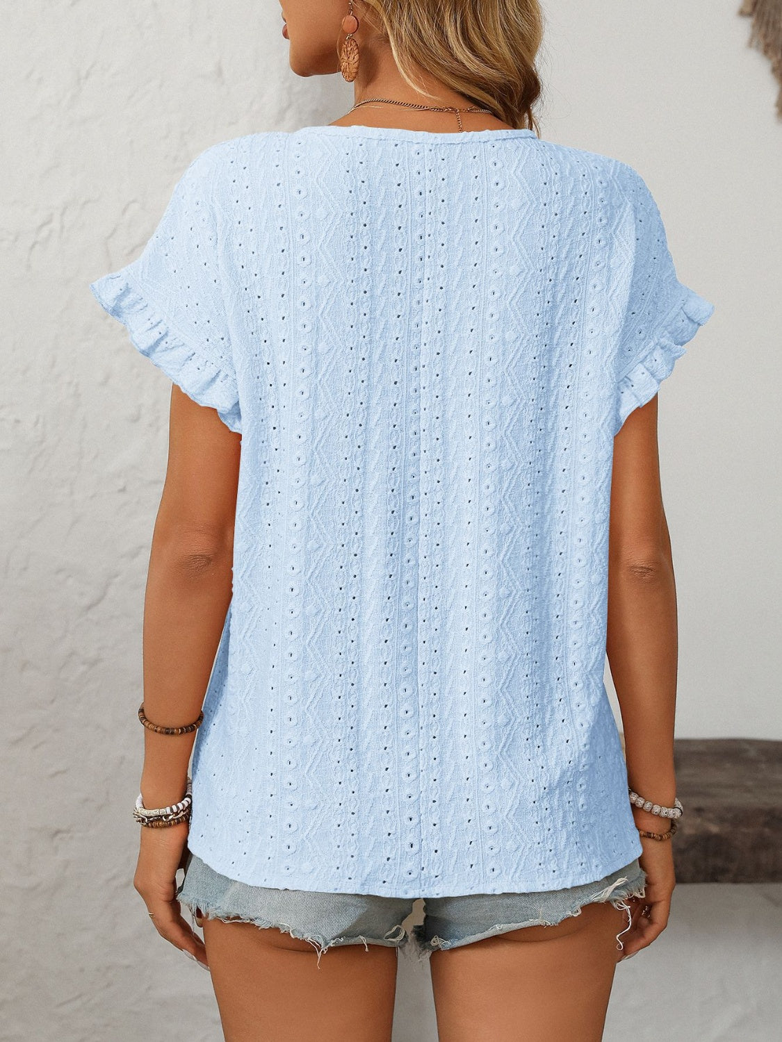 Women's Mandy Eyelet Round Neck Short Sleeve Top