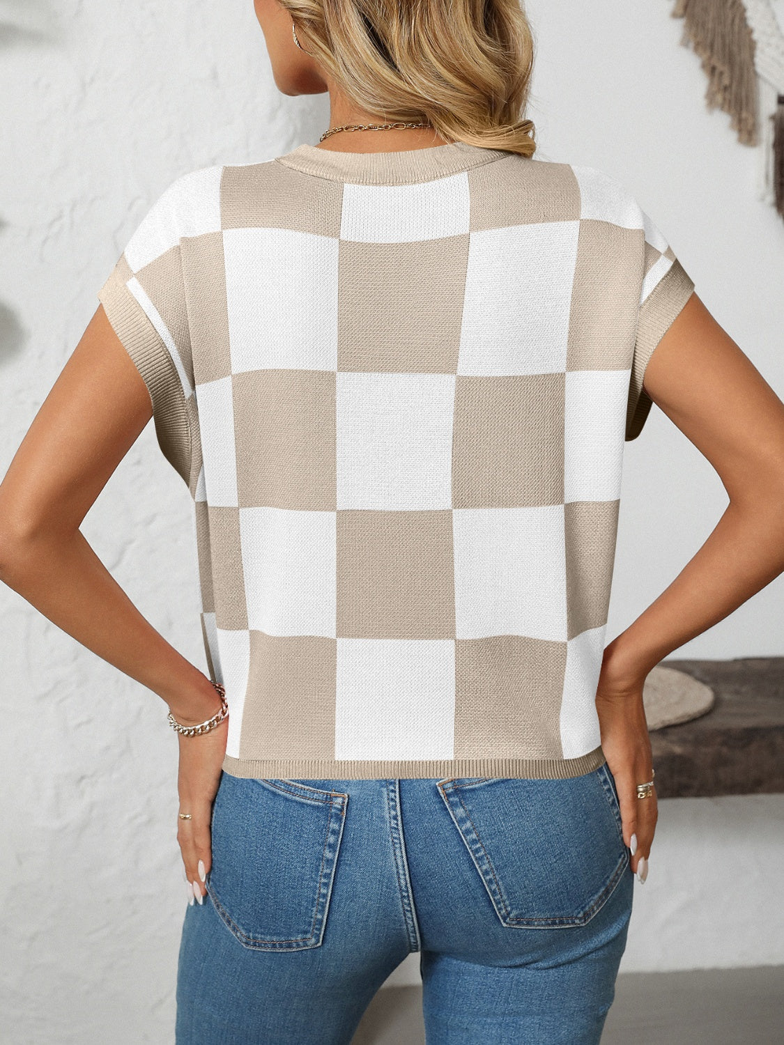 Women's Mandy Checkered Round Neck Top