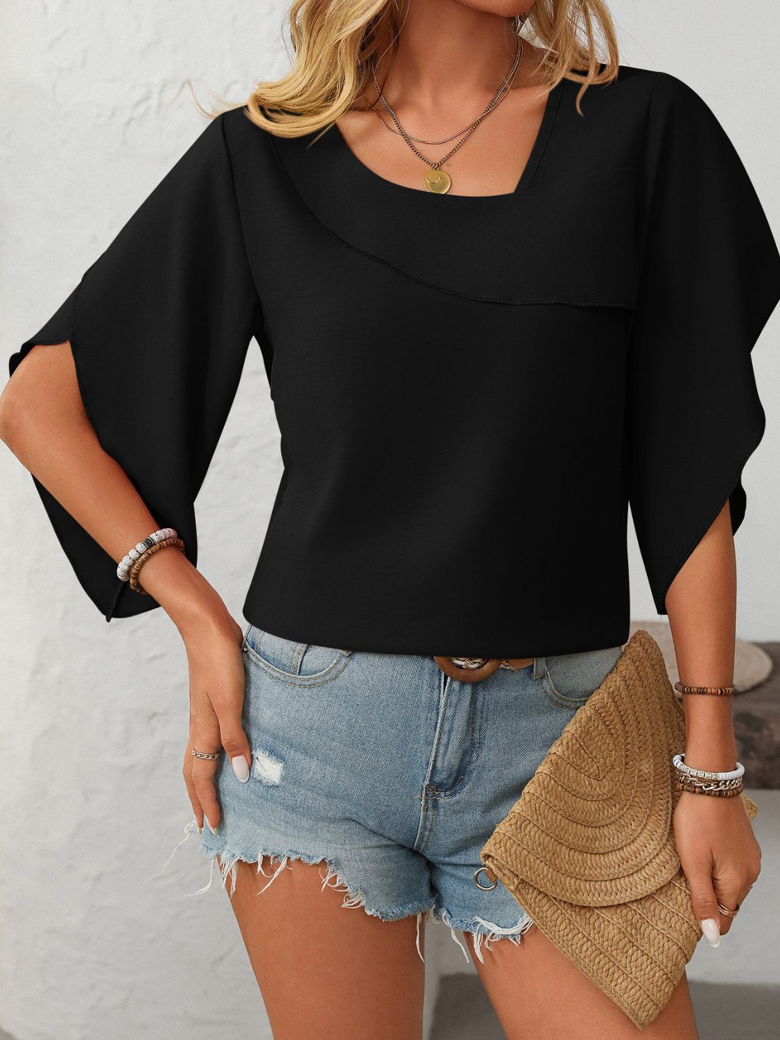 Women's Asymmetrical Neck Half Sleeve Top