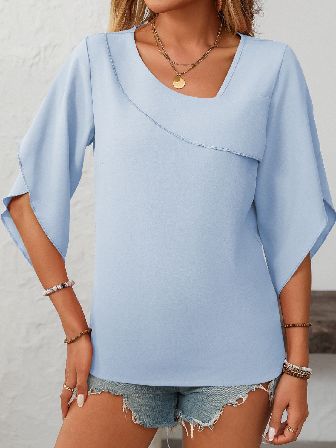 Women's Asymmetrical Neck Half Sleeve Top