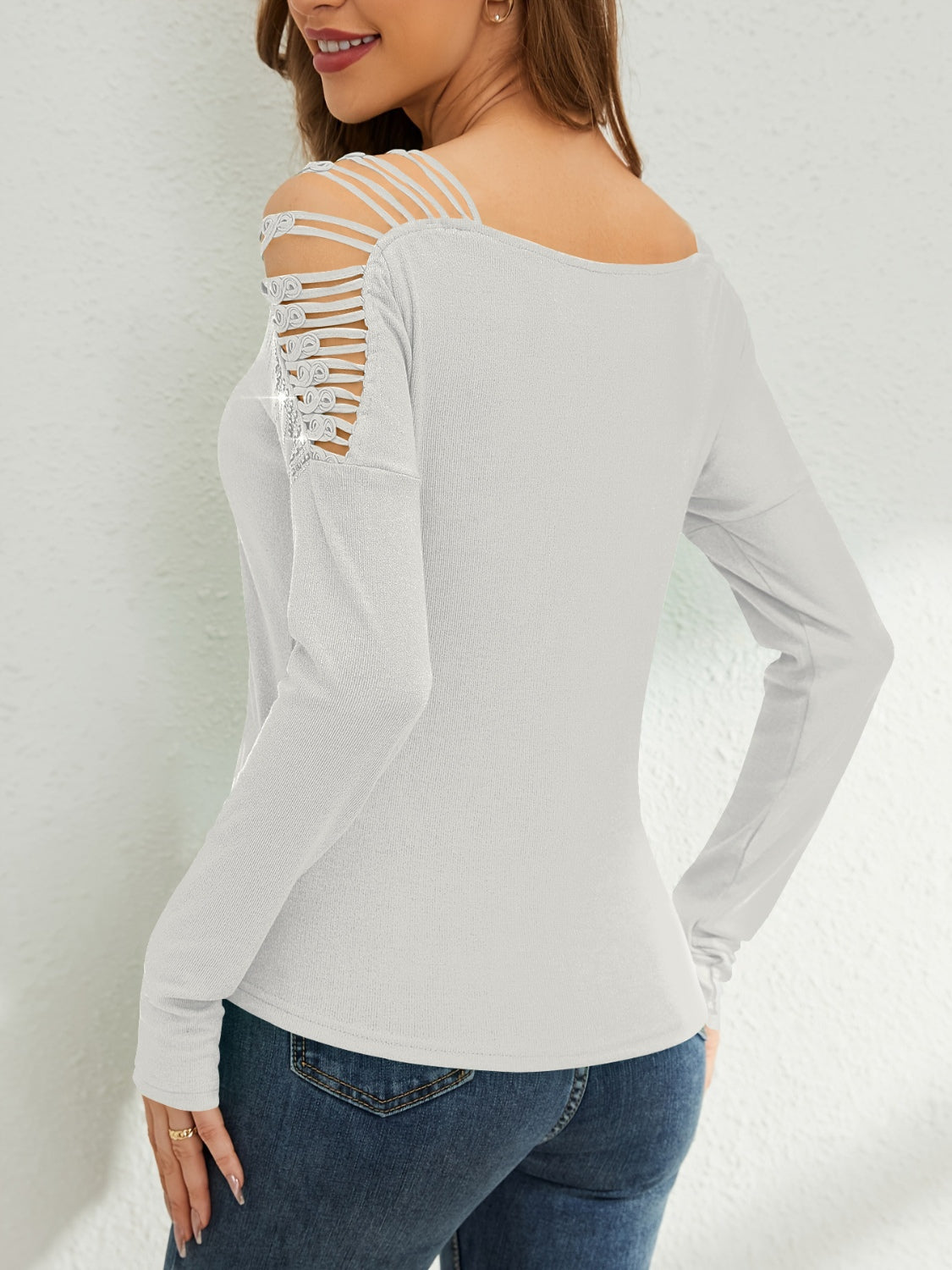 Women's Rhinestone Cutout Long Sleeve Top