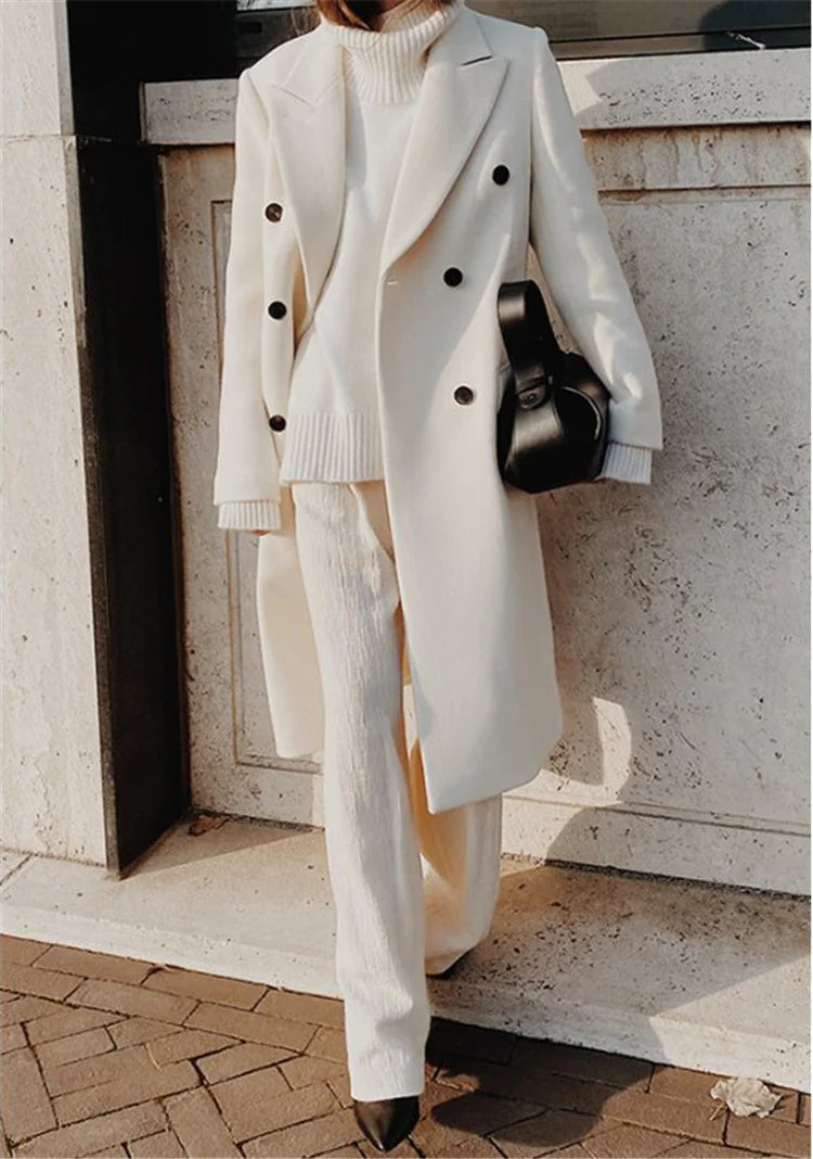 Women's Two-Tone Long Wool Coat