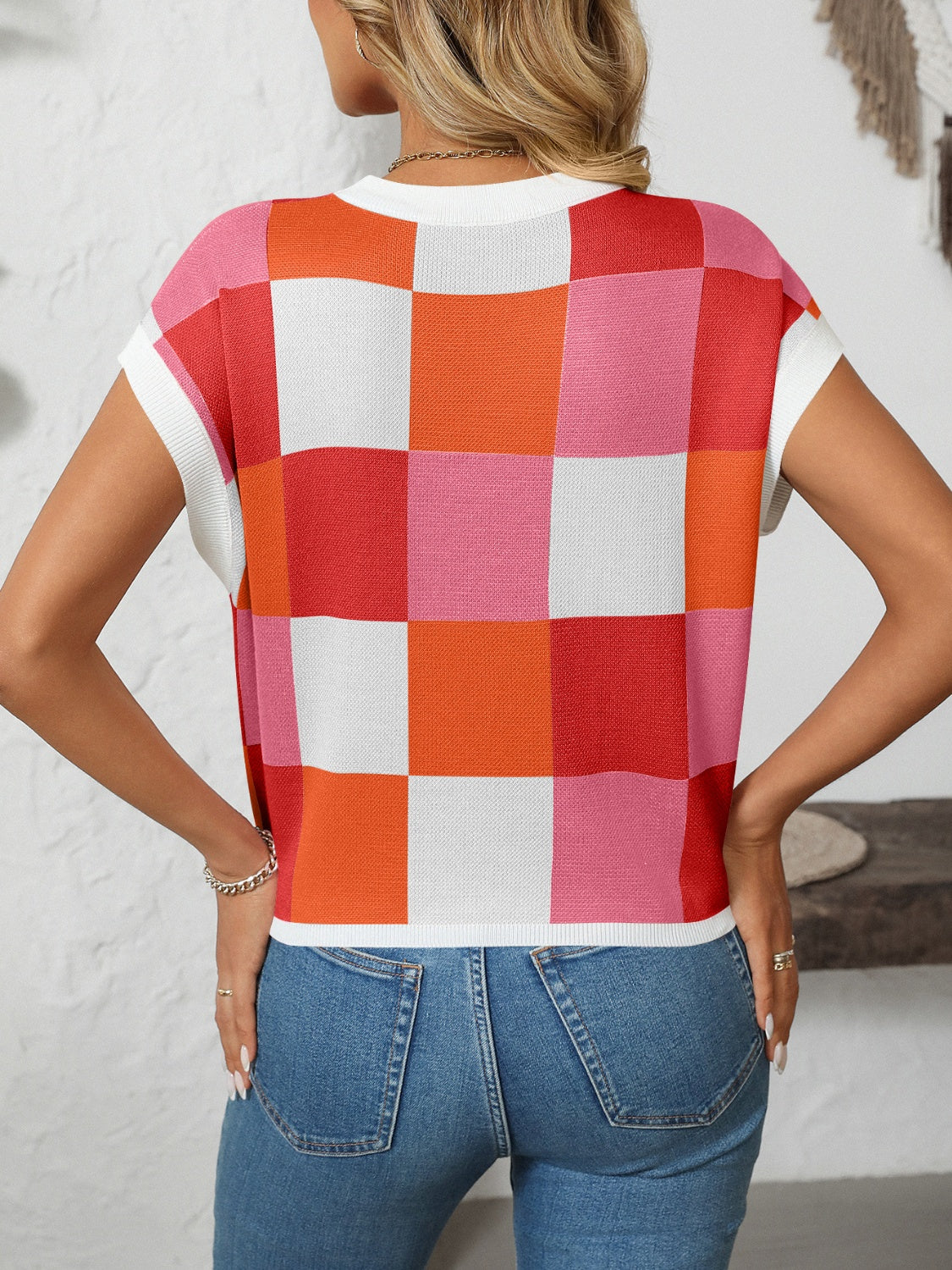 Women's Mandy Checkered Round Neck Top