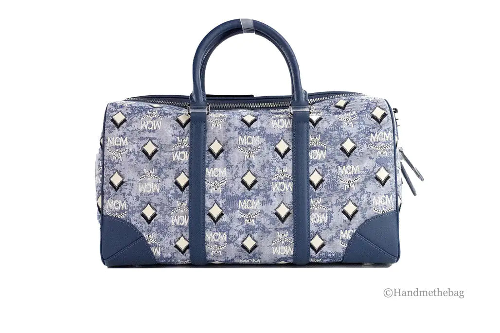 MCM Boston Blue Vintage Denim Fabric Duffle Bag